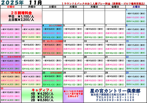  2025年11月料金表